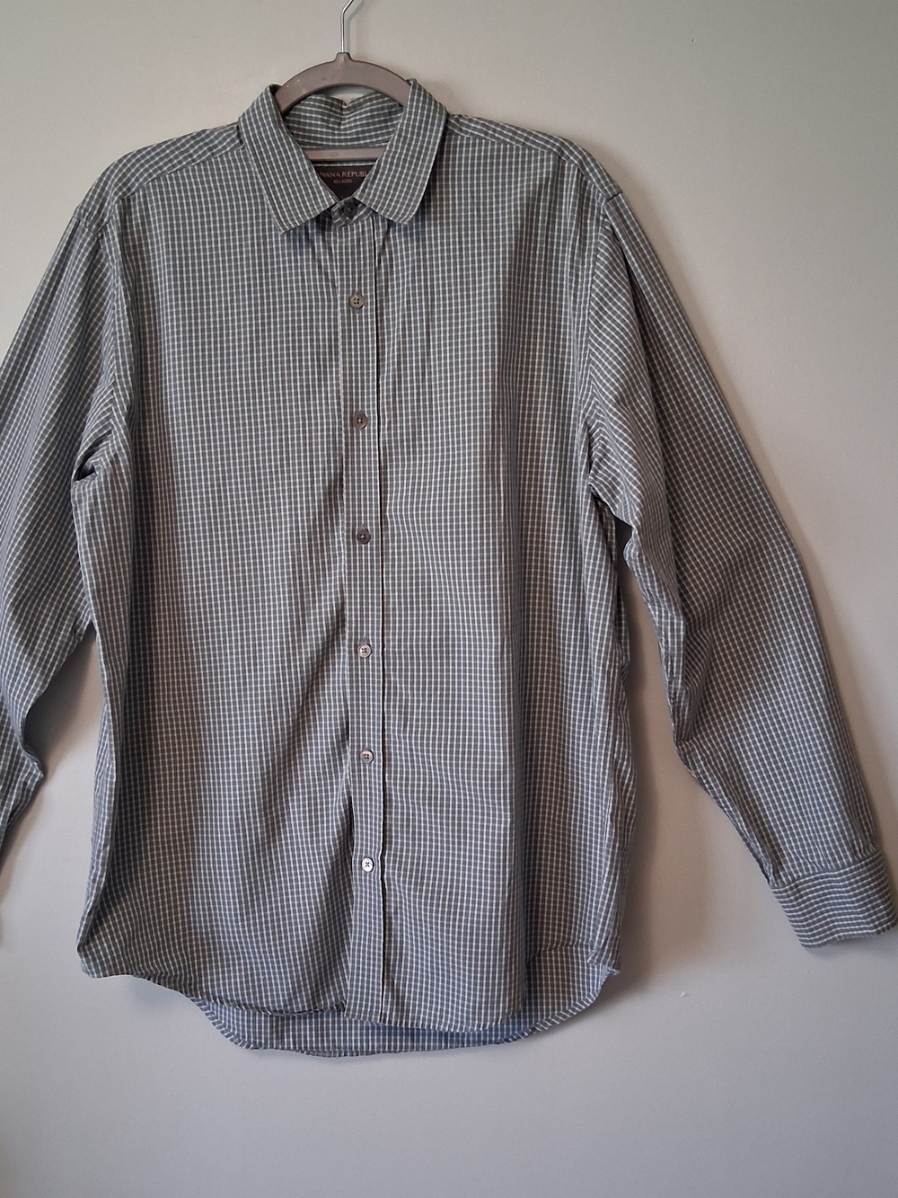 Banana Republic Relaxed Men's Check Gingham Button-Up Shirt - Sage/White Size L